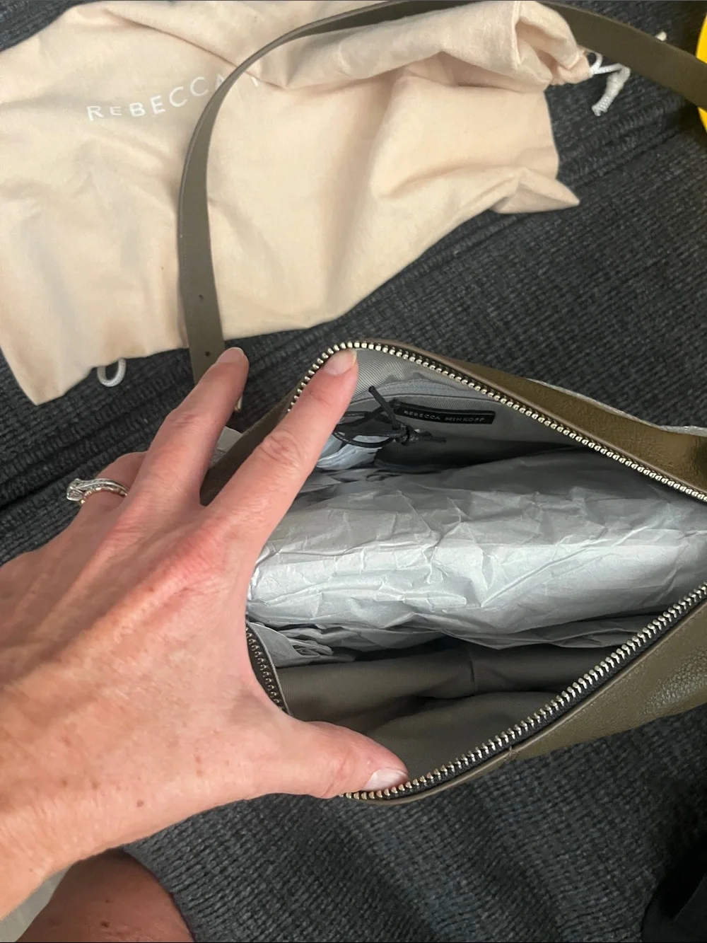 Rebecca Minkoff Olive Green Pebbled Leather Hobo with Silver Hardware
